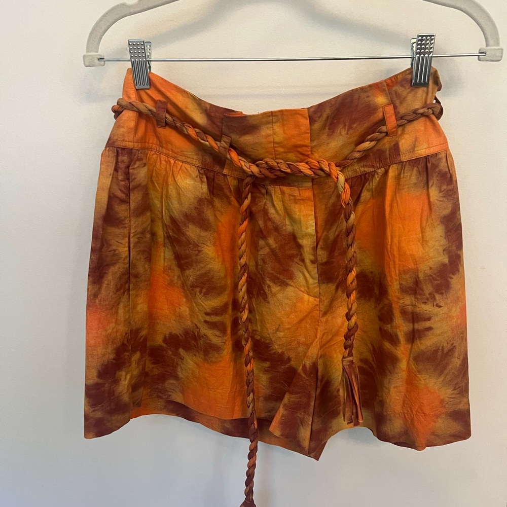 Tie-Dye Orange and Brown Skirt with Braided Belt